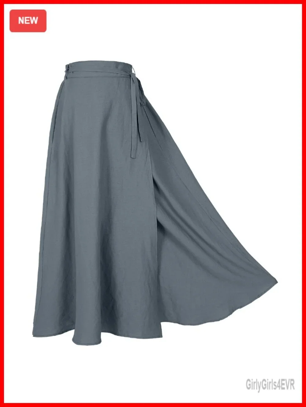 Linen Wrap Maxi Skirt Lace Up Adjustable Waist Pockets